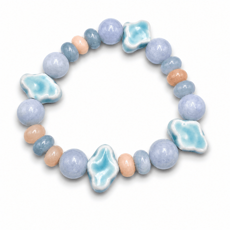 Auktion M.....Porcelænsperler – Glaseret, Lyseblå (10-12x16x6mm) 4 stk. - Uniq Perler - 122764