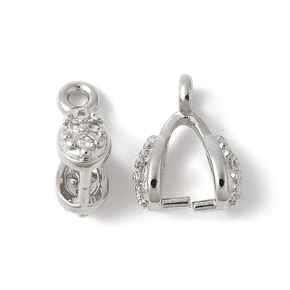 Auktion R.....Pinch Bail med Zirkonia - Langtidsholdbar Platin Farvet (10x6mm) 2 stk - Uniq Perler - 115037