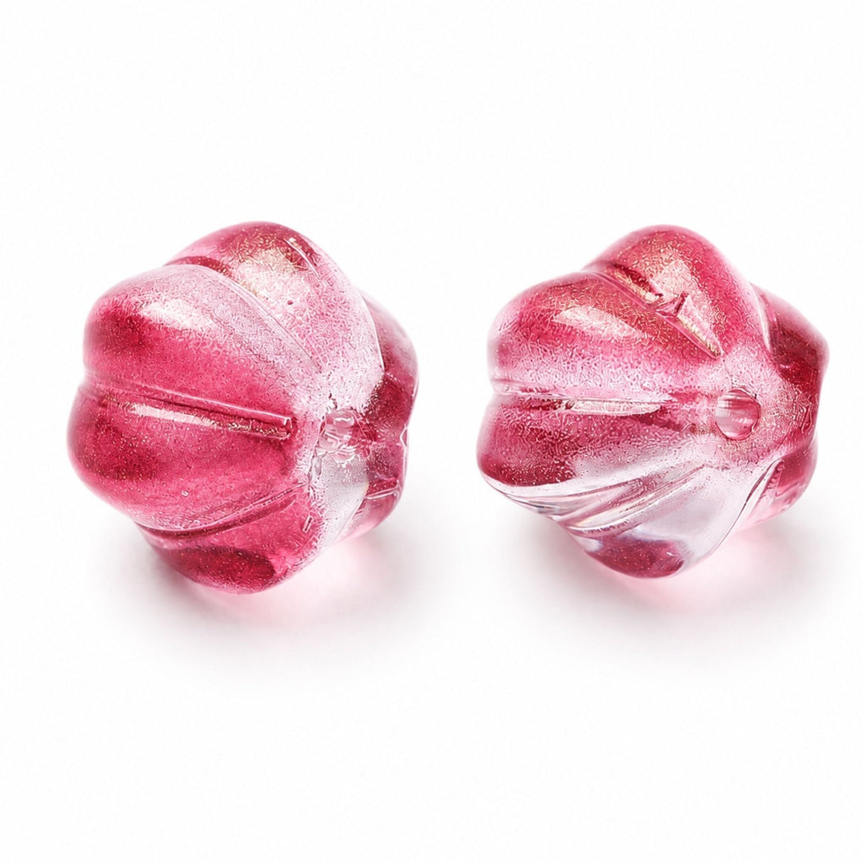 Auktion U......Glasperler – Pink Græskar Med Glitter (10,5mm) 10 stk. - Uniq Perler - 121315