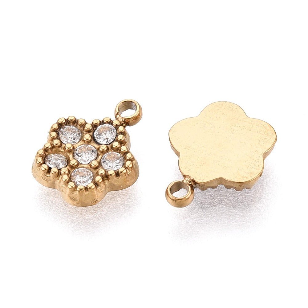 Auktion W.....Vandfast Blomster Vedhæng med Zirkonia – Rustfrit Stål (9mm) - Uniq Perler - 122166