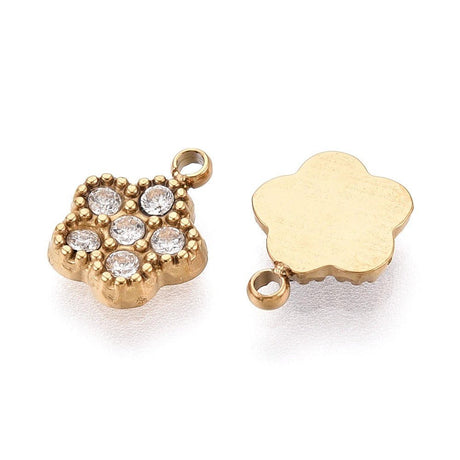 Auktion W.....Vandfast Blomster Vedhæng med Zirkonia – Rustfrit Stål (9mm) - Uniq Perler - 122166