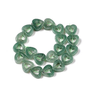 Aventurine Heart Beads – Green, Hollow (10x10x3~4mm) 6 pcs - Uniq Perler - 