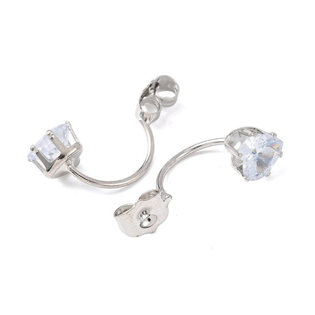 Bagstoppere – Platin Farvet, Zirkonia Hjerte (26x8x12mm) 2 stk - Uniq Perler - 