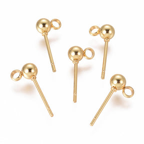 Ball Ørestikkere Med Øje - 18K Forgyldt Stål (15x4mm) - Uniq Perler - 117034