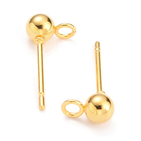 Ball Ørestikkere Med Øje, 18K Forgyldt Stål,(15x5x3mm) - Uniq Perler - 14840