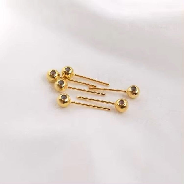 Ball Ørestikkere Med Øje Og Sillikone Indlæg, Forgyldt Sterling Sølv 925,( 3mm) - Uniq Perler - 112371