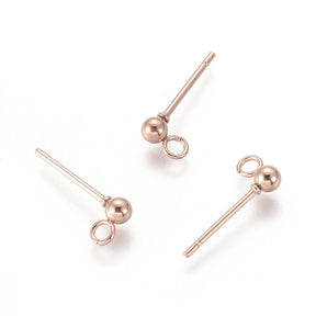 Ball Ørestikkere Med Øje, Rosa Forgyldt Stål,(14x3mm) - Uniq Perler - 117435
