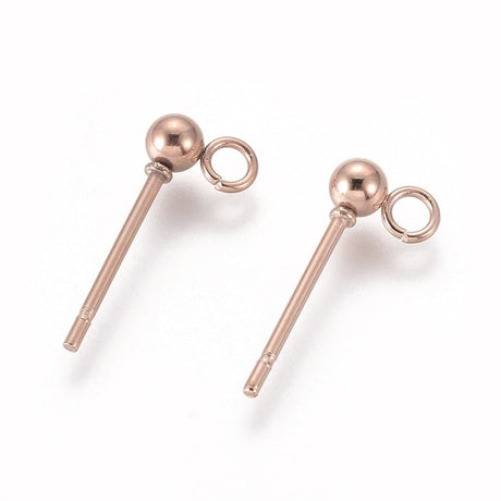 Ball Ear studs With Eye, Pink Gold-plated Steel,(14x3mm) - Uniq Perler - 117435