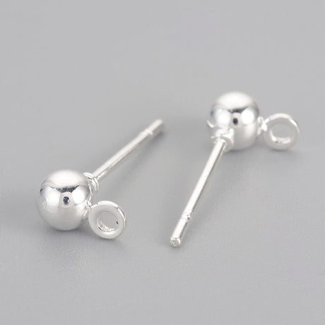 Ball Ørestikkere, Stål, Forsølvet, (15x5,5mm), 50 Par - Uniq Perler - 0001489001