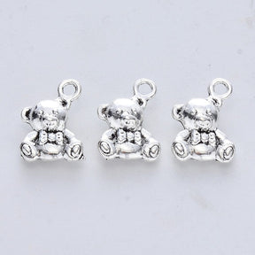 Teddy Bear Pendant, Antique Silver-plated, 14.5x10mm, 10 pcs. - Uniq Perler - 111714
