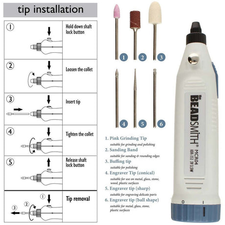 Beadsmith Graveringssæt – Batteridrevet, 6 Spidser - Uniq Perler - 113451