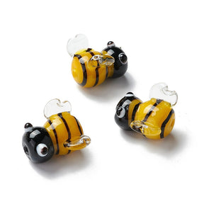 Bee handmade glass beads, (15.2~16x14.5~16.5x11.2mm,) 5 pcs. - Uniq Perler - 
