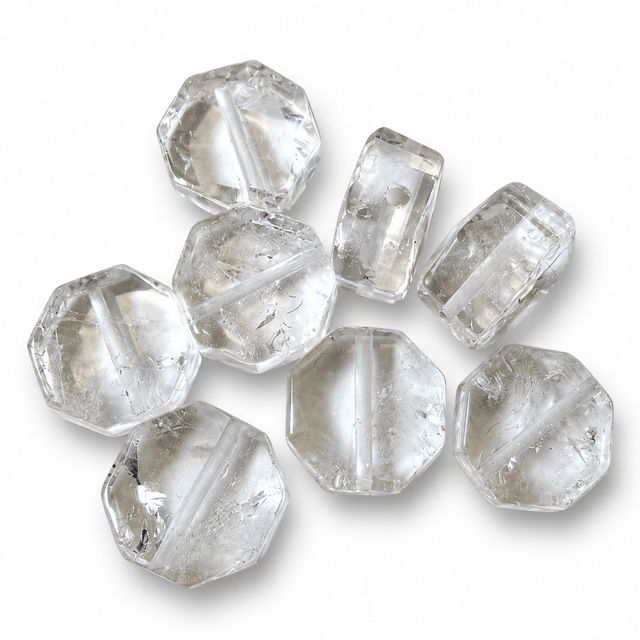 Bjergkrystal Perle – Klar, Kantet (8–16mm) 1 stk. - Uniq Perler - 125694