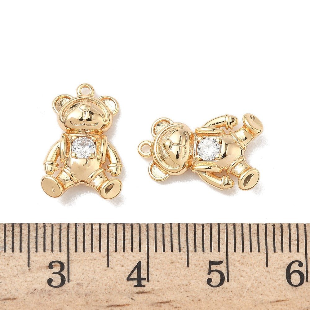 Bjørn/Bamse med Zirkonia sten, 18 K forgyldning (10.5x16x4mm) - Uniq Perler - 