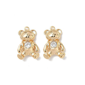 Bear/Teddy with Zirconia stones, 18 K gold plating (10.5x16x4mm) - Uniq Perler - 
