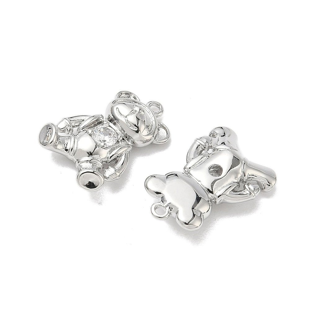 Bjørn/Bamse med Zirkonia sten, Platinbelagt (10.5x16x4mm) - Uniq Perler - 