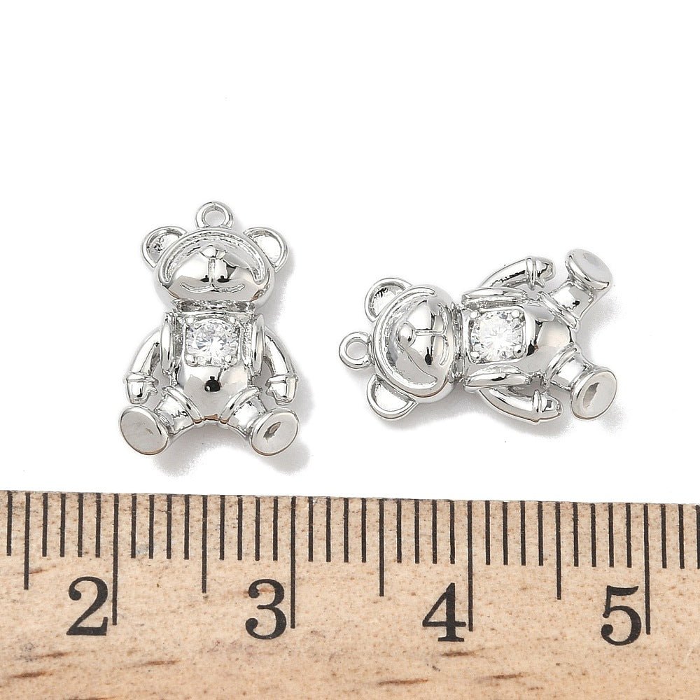 Bjørn/Bamse med Zirkonia sten, Platinbelagt (10.5x16x4mm) - Uniq Perler - 