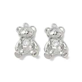 Bear/Teddy with Zirconia stones, Platinum plated (10.5x16x4mm) - Uniq Perler - 