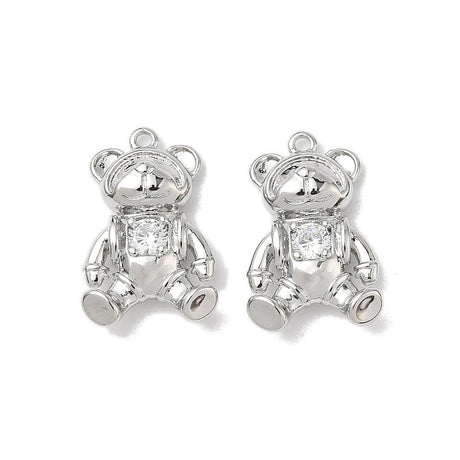 Bjørn/Bamse med Zirkonia sten, Platinbelagt (10.5x16x4mm) - Uniq Perler - 