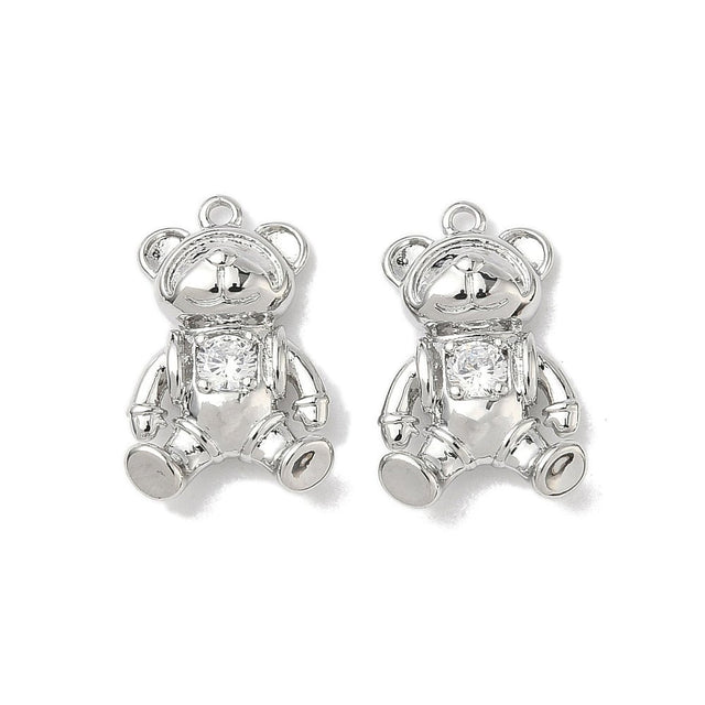 Bjørn/Bamse med Zirkonia sten, Platinbelagt (10.5x16x4mm) - Uniq Perler - 