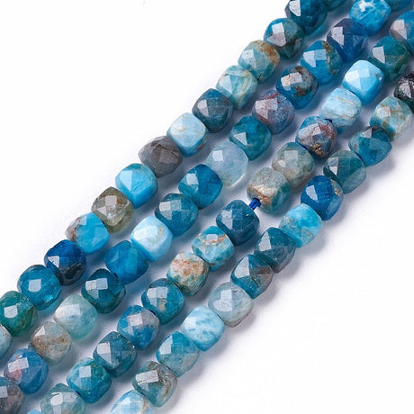 Blå Apatit Perler - Kubeformet Natursten (4mm) - Uniq Perler - 0000014622