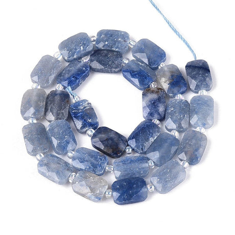 Blå Aventurin – Rektangulær & Facetteret (12x8mm) - Uniq Perler - 115662