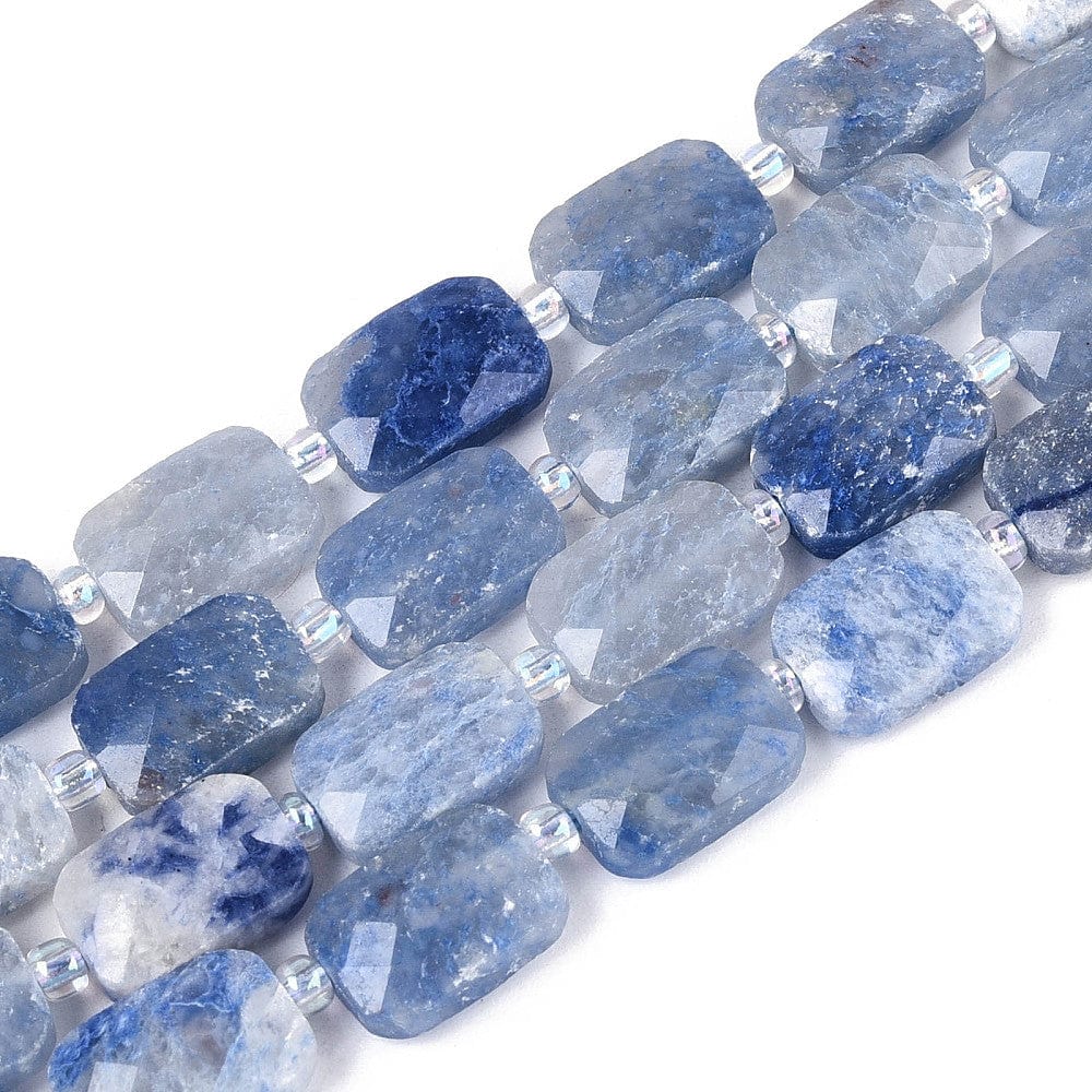 Blå Aventurin – Rektangulær & Facetteret (12x8mm) - Uniq Perler - 115662