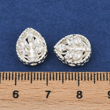 Blatt-Zwischenelement – Langlebiges versilbertes Messing mit kubischen Zirkonia (12x10x6mm)