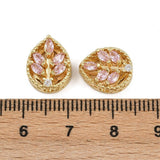 Blatt-Zwischenstück – langlebig 18K Vergoldet Messing mit pinken kubischen Zirkonia (12x10x6mm)