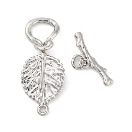 Blad Toggle Lås, Platin Belagt Messing, 33x15x7,5mm - Uniq Perler - 113247