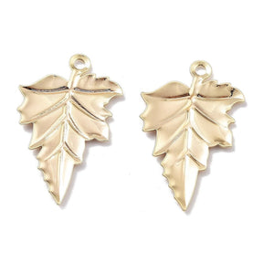 Leaf Pendant, 18K Gold-plated, 23x14mm, 4 pcs - Uniq Perler - 112709