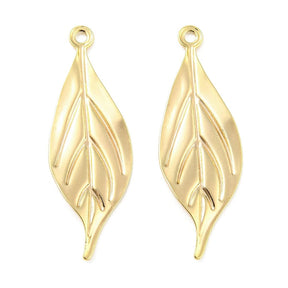 Leaf Pendant, 18K Gold-plated, 30x10mm, 2 pcs. - Uniq Perler - 112859
