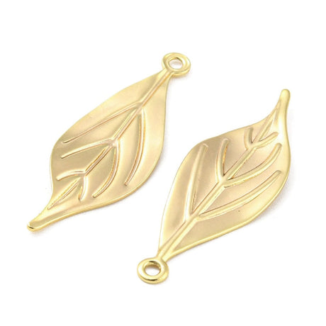 Blad Vedhæng, 18K Forgyldt, 30x10mm, 2 stk. - Uniq Perler - 112859