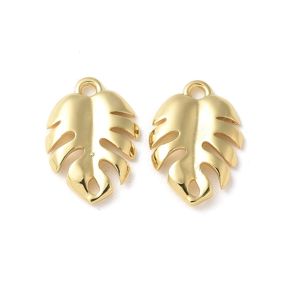 Blad Vedhæng, 18K Langtidsholdbar Forgyldt, 14,5x10mm, 2 stk - Uniq Perler - 477435