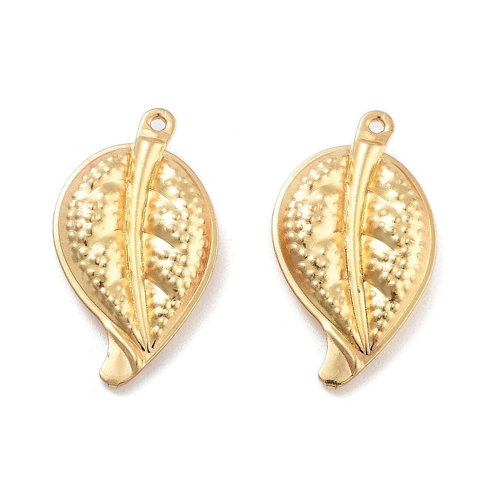 Blad Vedhæng, Forgyldt Stål, 24x13mm, 4 stk. - Uniq Perler - 113453