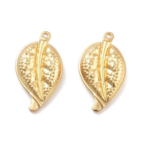 Leaf Pendant, Gold-plated Steel, 24x13mm, 4 pcs. - Uniq Perler - 113453