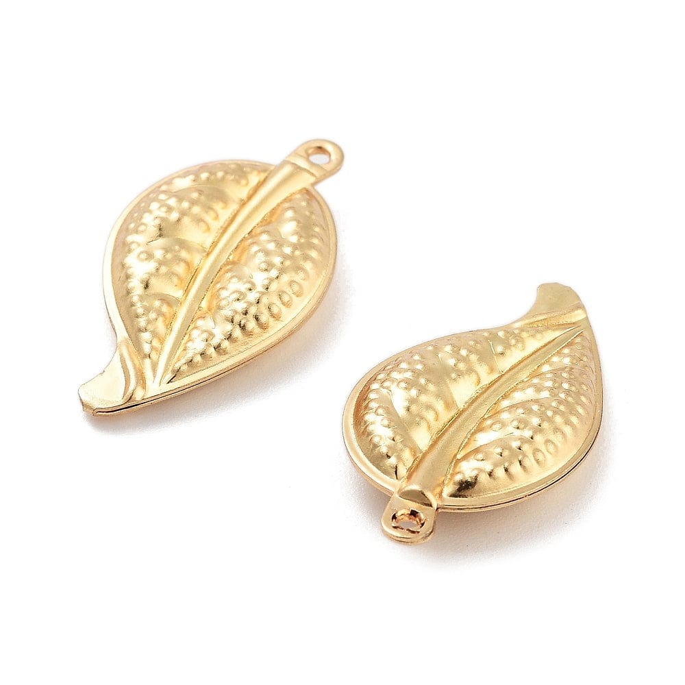 Blad Vedhæng, Forgyldt Stål, 24x13mm, 4 stk. - Uniq Perler - 113453