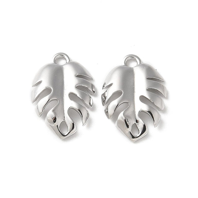 Blad Vedhæng, Langtidsholdbar Platin Belagt, (14,5x10mm), 2 stk - Uniq Perler - 805846