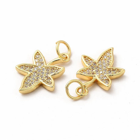 Blad Vedhæng Med Klare Zirkonia Sten, 18K Langtidsholdbar Forgyldning, 17x12x2mm - Uniq Perler - 0000014729