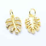 Blad Vedhæng Med Klare Zirkonia Sten, Forgyldt, 14x9,5x2mm - Uniq Perler - 111530