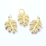 Blad Vedhæng Med Klare Zirkonia Sten, Forgyldt, 14x9,5x2mm - Uniq Perler - 111530