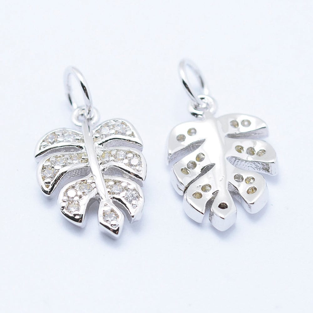 Blad Vedhæng Med Klare Zirkonia Sten, Platin, 14x9,5x2mm - Uniq Perler - 0000014778