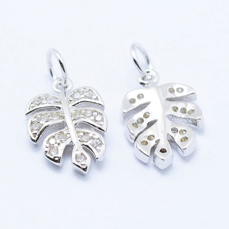 Blad Vedhæng Med Klare Zirkonia Sten, Platin, 14x9,5x2mm - Uniq Perler - 0000014778