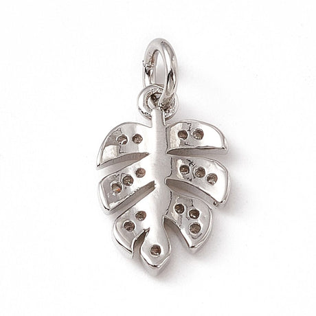 Blad Vedhæng Med Klare Zirkonia Sten, Platinium, 13x8x1,5mm - Uniq Perler - 0000014699