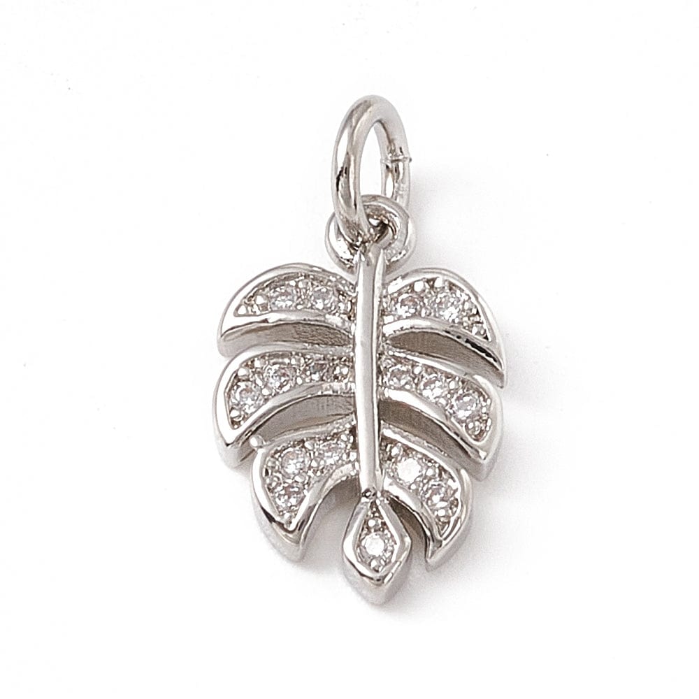 Blad Vedhæng Med Klare Zirkonia Sten, Platinium, 13x8x1,5mm - Uniq Perler - 0000014699