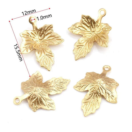 Blad Vedhæng Med Mønster, 18K Forgyldt Stål, (6 Stk) - Uniq Perler - 1233337