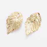 Blad Vedhæng Med Mønster, Forgyldt Stål, 17x10x0,6mm, (8 Stk) - Uniq Perler - 0000014726