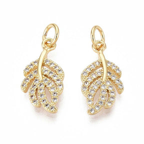 Leaf Pendant With Zirconia - Gold-plated (17x9x2mm) - Uniq Perler - 115800