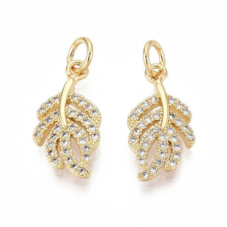 Blad Vedhæng Med Zirkonia - Forgyldt (17x9x2mm) - Uniq Perler - 115800