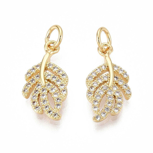 Blad Vedhæng Med Zirkonia - Forgyldt (17x9x2mm) - Uniq Perler - 115800